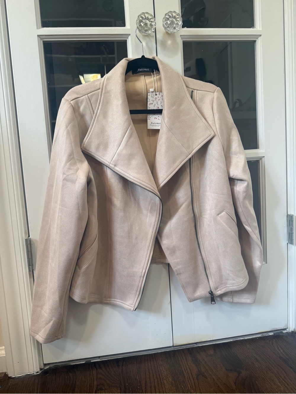 Women's Light Beige Faux Suede Moto Jacket